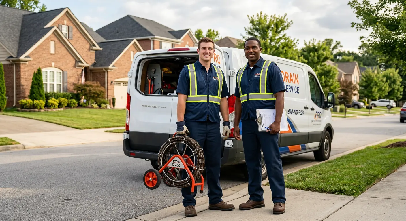 Sewer and drain service team with equipment ready for work in Lakeside